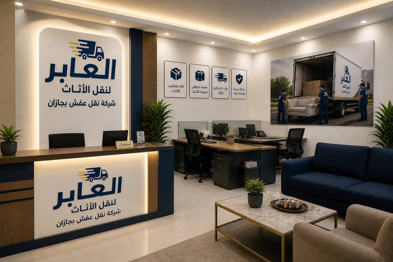 تصميم ديكور حديث وخدمات نقل أثاث مكتبي احترافي